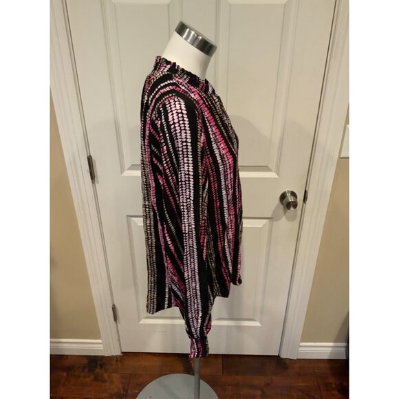 Maeve Black & Pink Polka Dot V-Neck Blouse, Size M - Picture 2 of 5